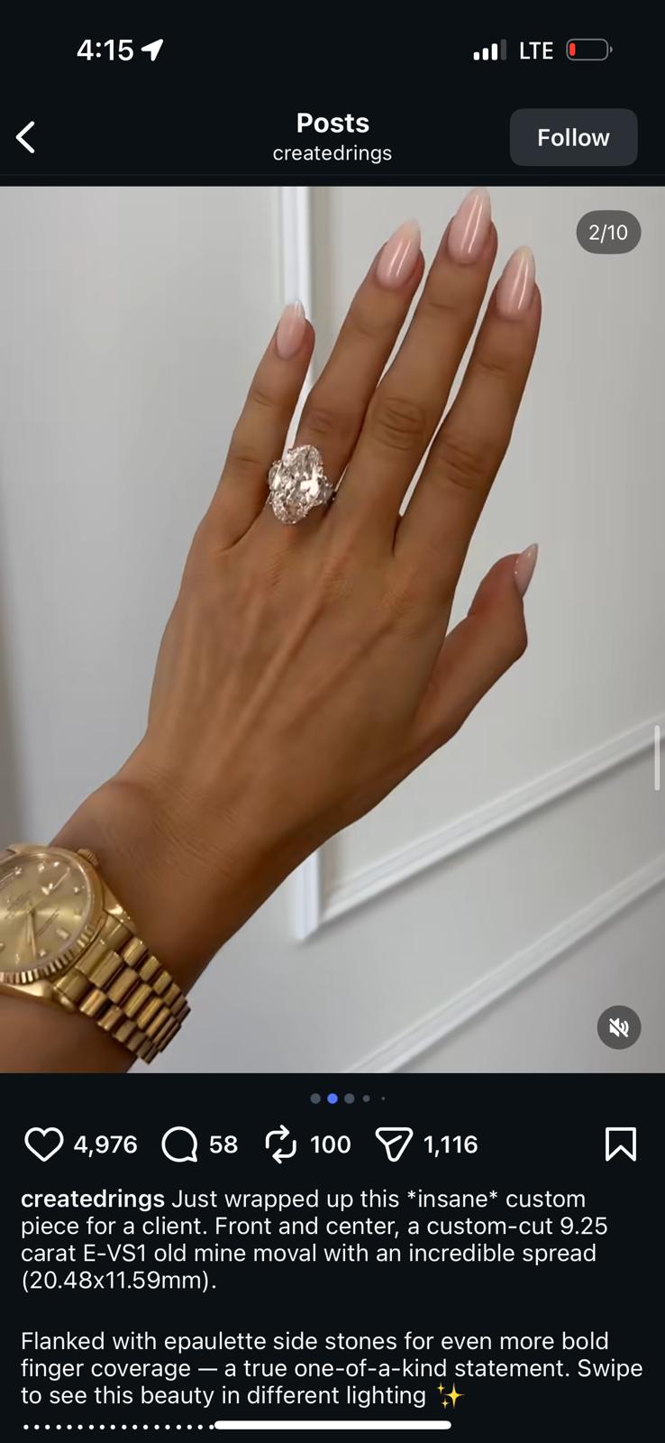 Tiktok Livestream Lab Grown Diamond Ring, 18K two- tone 8ct central stone, 2.06tcw