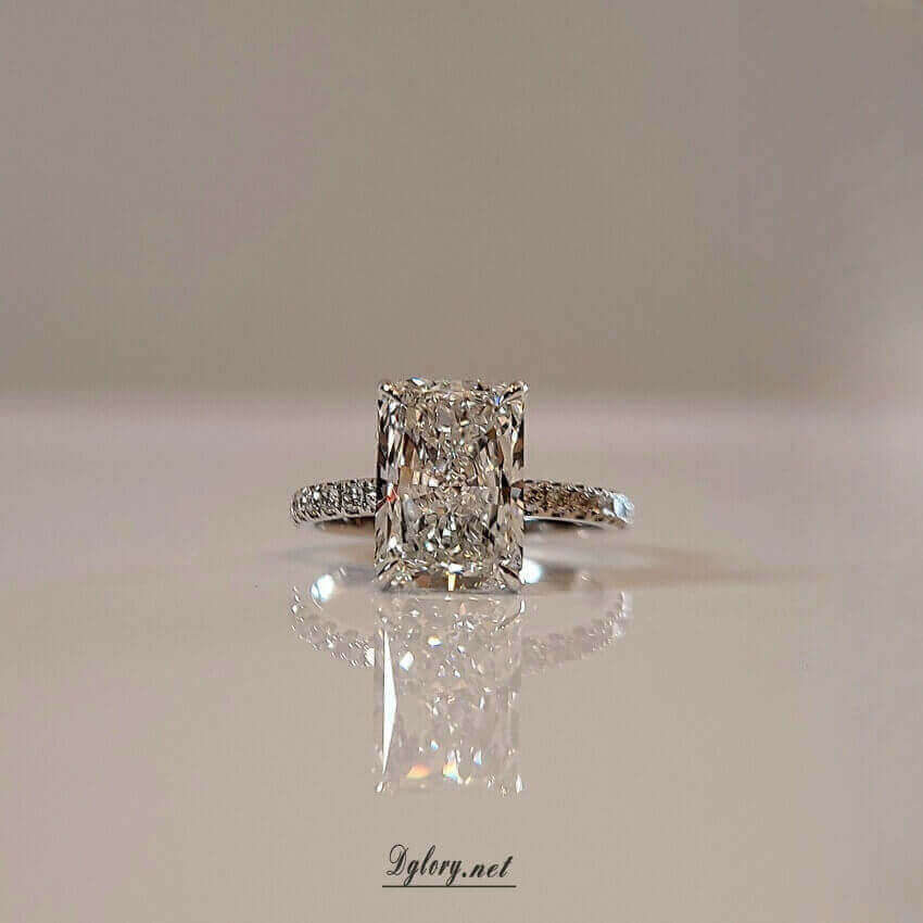 Lab Grown Diamond Engagement Ring, 14K White Gold, 4 CT, F VS1, Radiant Cut, IGI , Lab Created Radiant Ring,  Engagement, Side Hidden Halo (ST 0005)