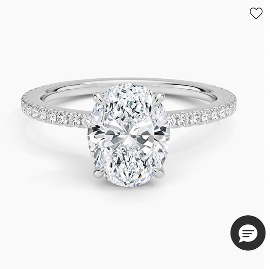 TIKTOK LIVESTREAM 14K 3CT Lab Oval E VVS Solitaire ring 4-prong paved band with hidden halo not high
