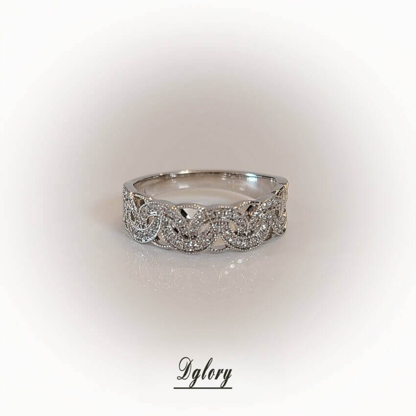 Solid 14K Whiter Gold Lab Flower Design Diamond Half Eternity Band EF VS Lab Grown Created Diamond  Anniversary Gift 4 WifeWedding Ring Band