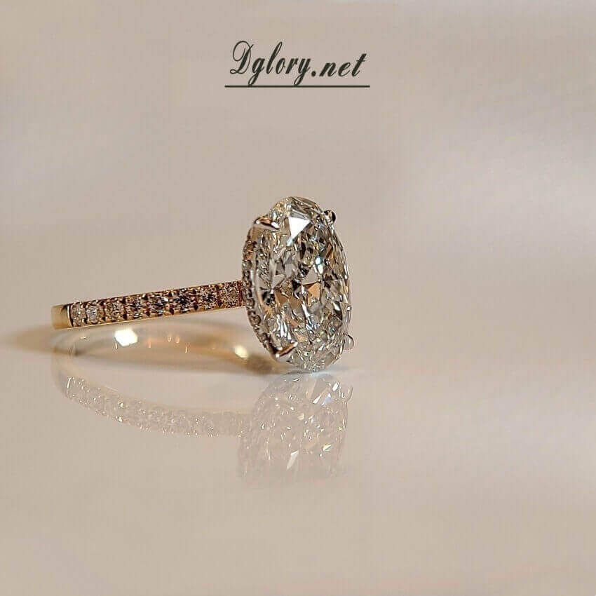 Lab Diamond Engagement Ring, 14KGold,4CT, F VS1,Lab Oval Cut, IGI Certified,Lab Created Engagement Ring, Peved Band Hidden Halo Over Prongs  (ST 0011)