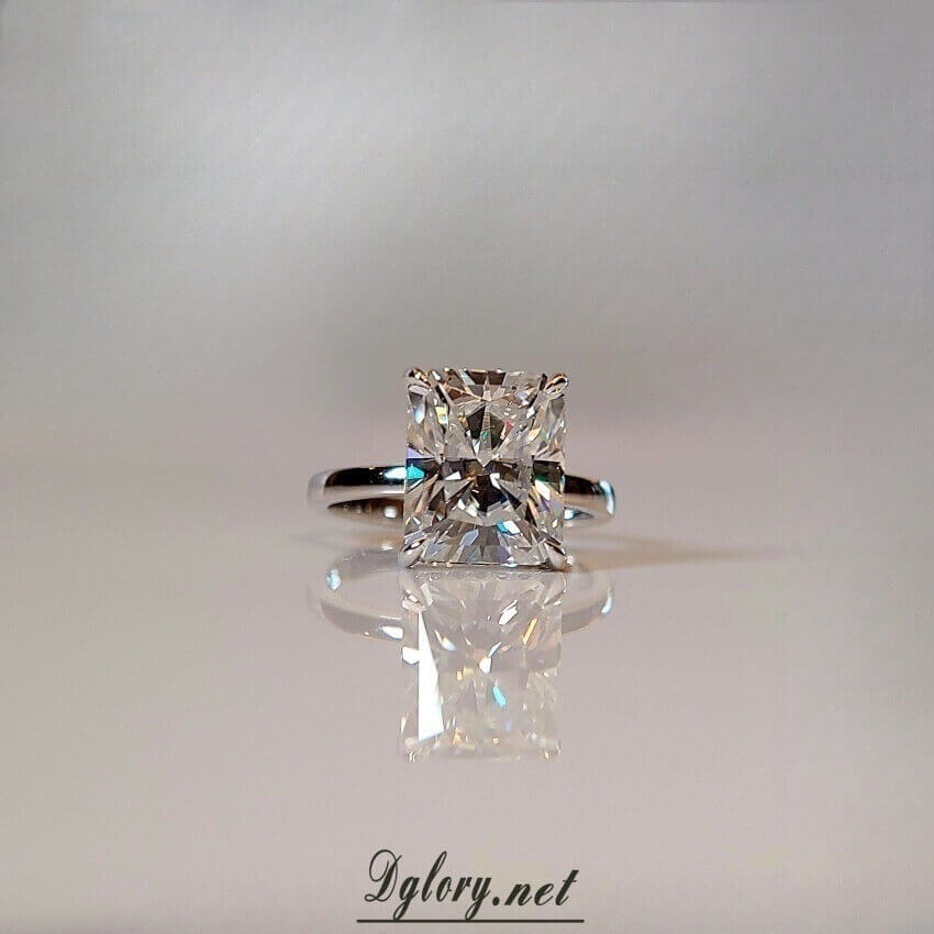 14K 4CT Radiant Moissanite Cut 8x10mm Hidden Halo 8x10mm , Moissanite Engagement Ring, GRA Certified, Plain Band, Gift for Her, Radiant Cut