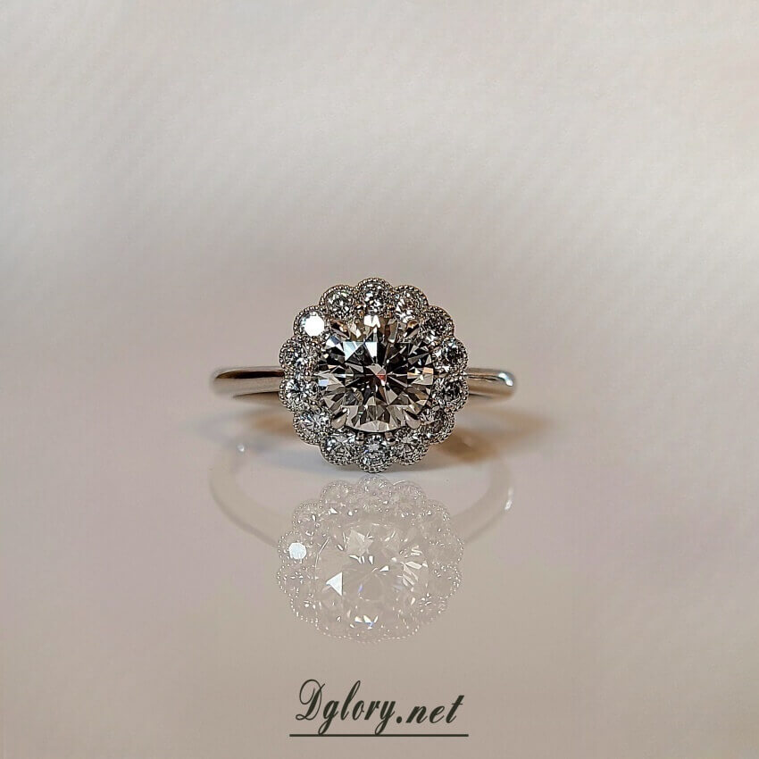 1CT, D VS1, Lab Round Cut, 14K , D VVS1 Halo Lab Diamond 0.43TCW Engagement Ring, IGI Certified, Lab Created Engagement Ring, Gift for Her