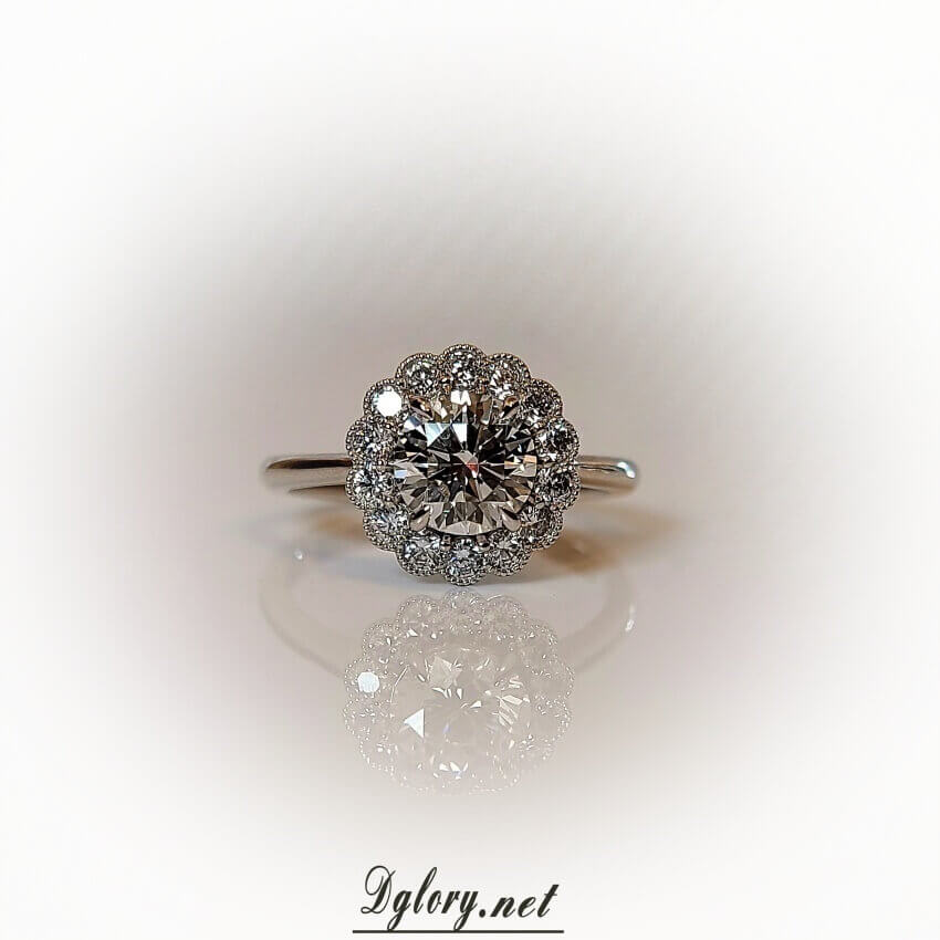 1CT, D VS1, Lab Round Cut, 14K , D VVS1 Halo Lab Diamond 0.43TCW Engagement Ring, IGI Certified, Lab Created Engagement Ring, Gift for Her
