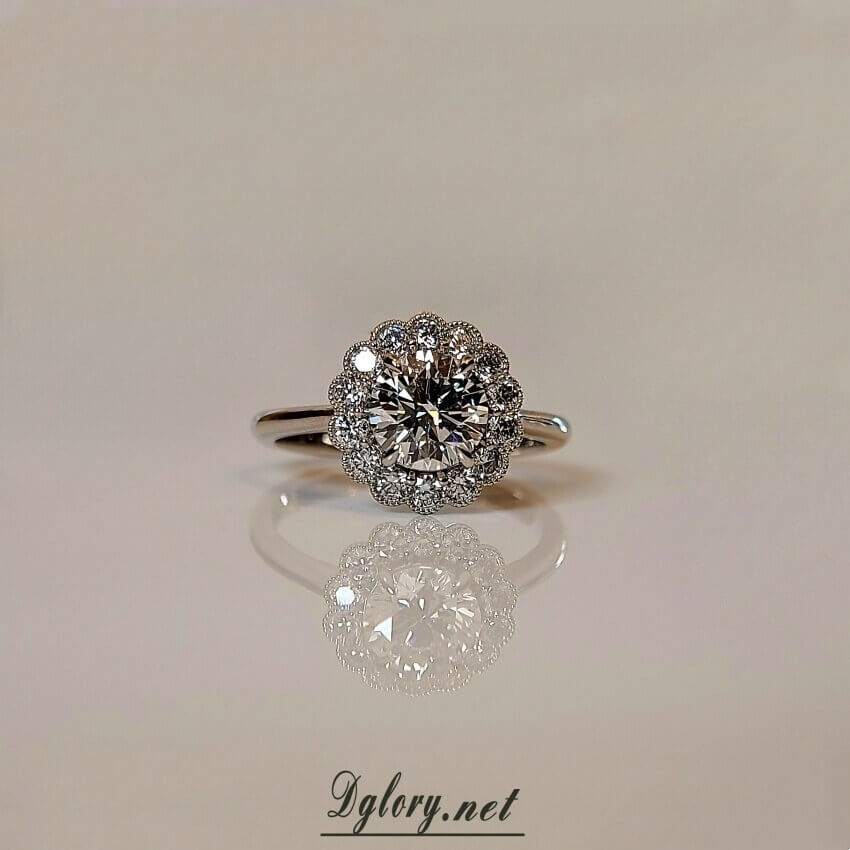 1CT, D VS1, Lab Round Cut, 14K , D VVS1 Halo Lab Diamond 0.43TCW Engagement Ring, IGI Certified, Lab Created Engagement Ring, Gift for Her