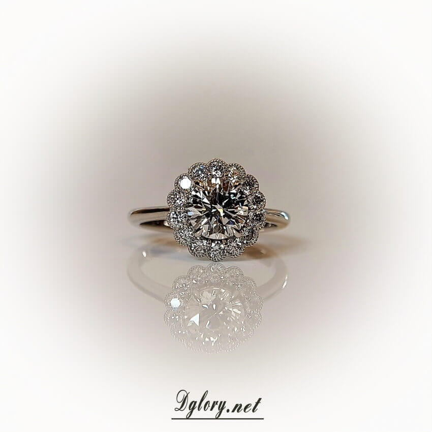 1CT, D VS1, Lab Round Cut, 14K , D VVS1 Halo Lab Diamond 0.43TCW Engagement Ring, IGI Certified, Lab Created Engagement Ring, Gift for Her