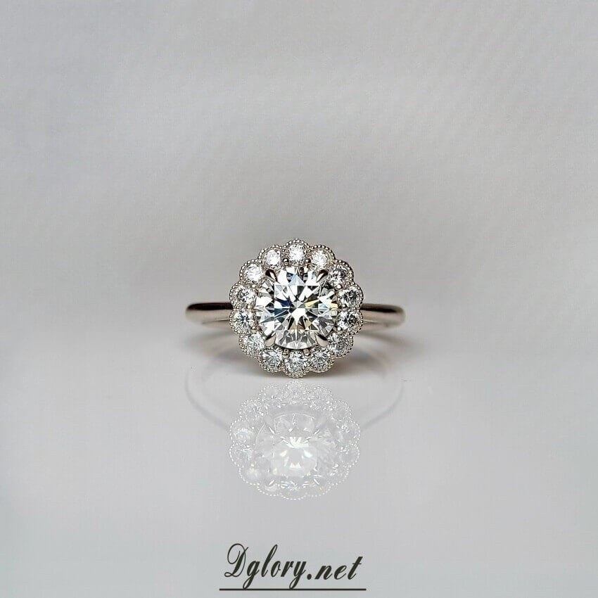 1CT, D VS1, Lab Round Cut, 14K , D VVS1 Halo Lab Diamond 0.43TCW Engagement Ring, IGI Certified, Lab Created Engagement Ring, Gift for Her