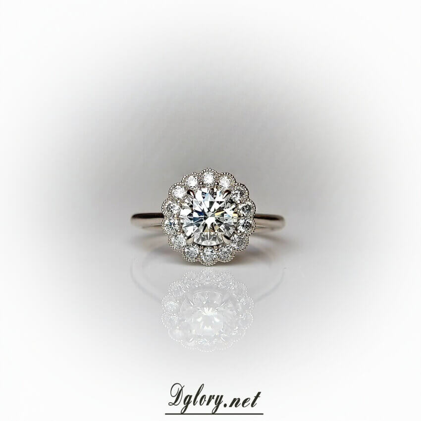 1CT, D VS1, Lab Round Cut, 14K , D VVS1 Halo Lab Diamond 0.43TCW Engagement Ring, IGI Certified, Lab Created Engagement Ring, Gift for Her