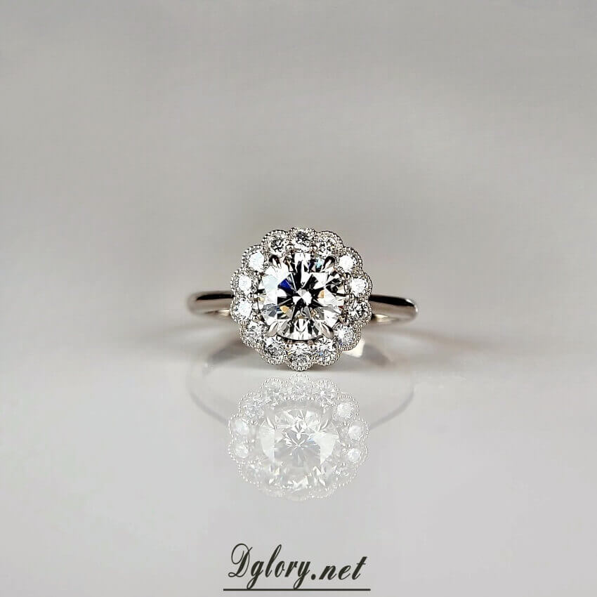 1CT, D VS1, Lab Round Cut, 14K , D VVS1 Halo Lab Diamond 0.43TCW Engagement Ring, IGI Certified, Lab Created Engagement Ring, Gift for Her