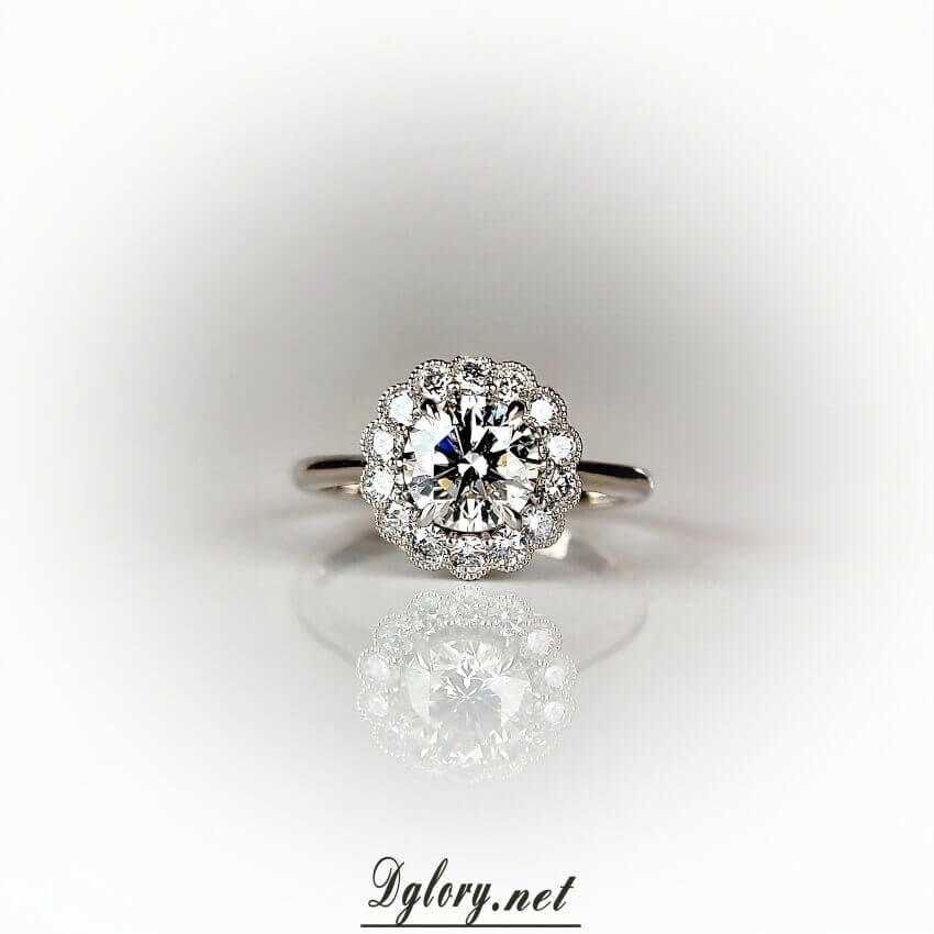 1CT, D VS1, Lab Round Cut, 14K , D VVS1 Halo Lab Diamond 0.43TCW Engagement Ring, IGI Certified, Lab Created Engagement Ring, Gift for Her