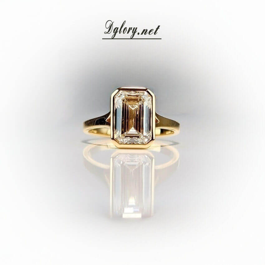 Lab Grown Diamond Engagement Ring, 14K, 2.8 CT, F VS1, Lab Emerald Cut, IGI Certified, Lab Created Ring, Plain Solitaire Ring, Bezel Setting   (ST 0019)
