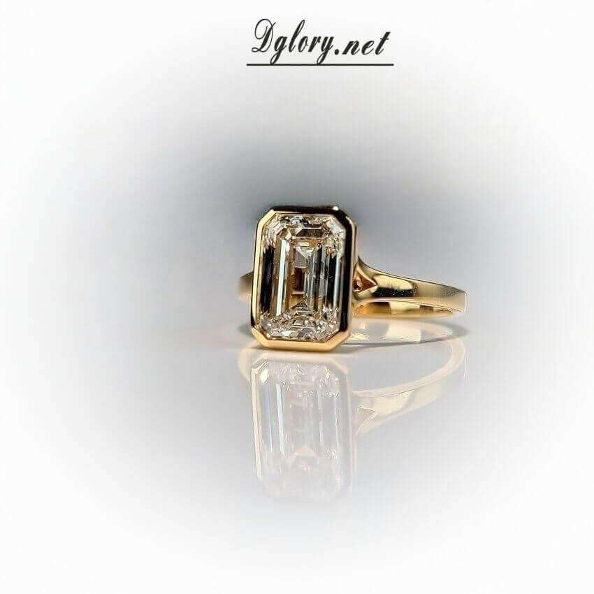 Lab Grown Diamond Engagement Ring, 14K, 2.8 CT, F VS1, Lab Emerald Cut, IGI Certified, Lab Created Ring, Plain Solitaire Ring, Bezel Setting   (ST 0019)