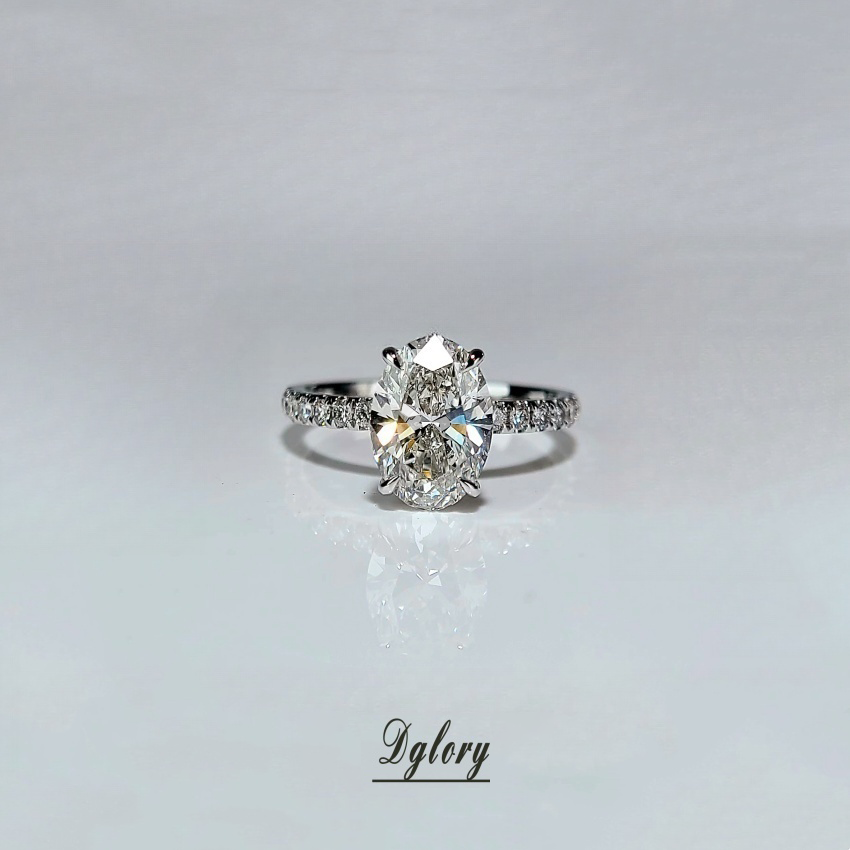 Lab Grown Diamond Ring,14K 2.2 CT, E VVS2, Lab Oval，Lab Created Diamond Engagement Ring, IGI Certified, Engagement Ring, Peved , Hidden Halo (ST 0007)
