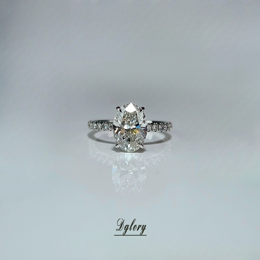 Lab Grown Diamond Ring,14K 2.2 CT, E VVS2, Lab Oval，Lab Created Diamond Engagement Ring, IGI Certified, Engagement Ring, Peved , Hidden Halo (ST 0007)
