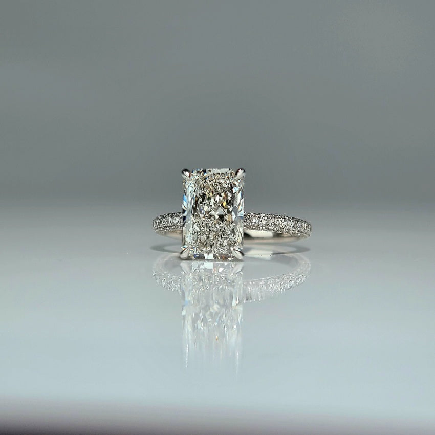 14K, 2.7CT, F VS1, Lab Radiant Cut, Lab Grown Created Diamond Engagement Ring, IGI Certified, 3D Setting Half Band, Hidden Halo /Prongs,Gift  (ST 0024)