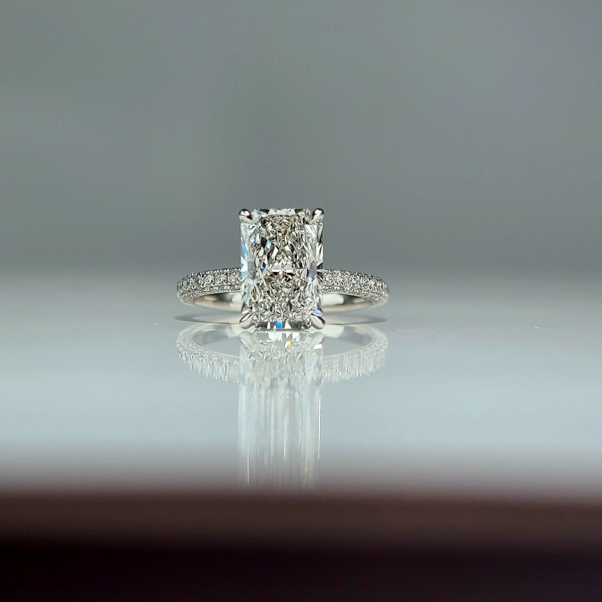 14K, 2.7CT, F VS1, Lab Radiant Cut, Lab Grown Created Diamond Engagement Ring, IGI Certified, 3D Setting Half Band, Hidden Halo /Prongs,Gift  (ST 0024)