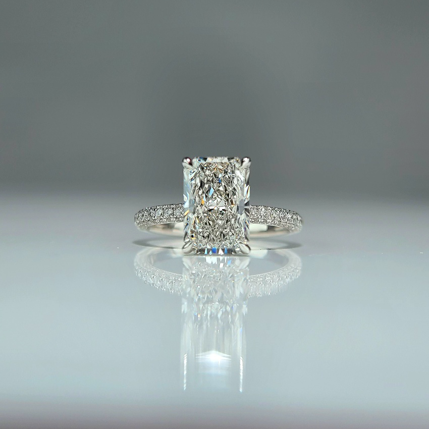 14K, 2.7CT, F VS1, Lab Radiant Cut, Lab Grown Created Diamond Engagement Ring, IGI Certified, 3D Setting Half Band, Hidden Halo /Prongs,Gift  (ST 0024)