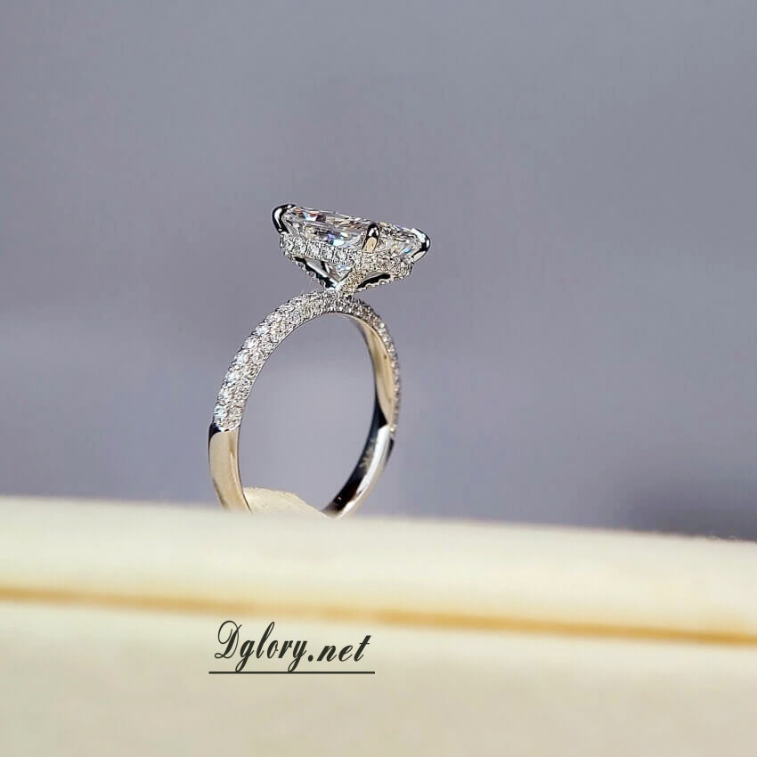 14K, 2.7CT, F VS1, Lab Radiant Cut, Lab Grown Created Diamond Engagement Ring, IGI Certified, 3D Setting Half Band, Hidden Halo /Prongs,Gift  (ST 0024)