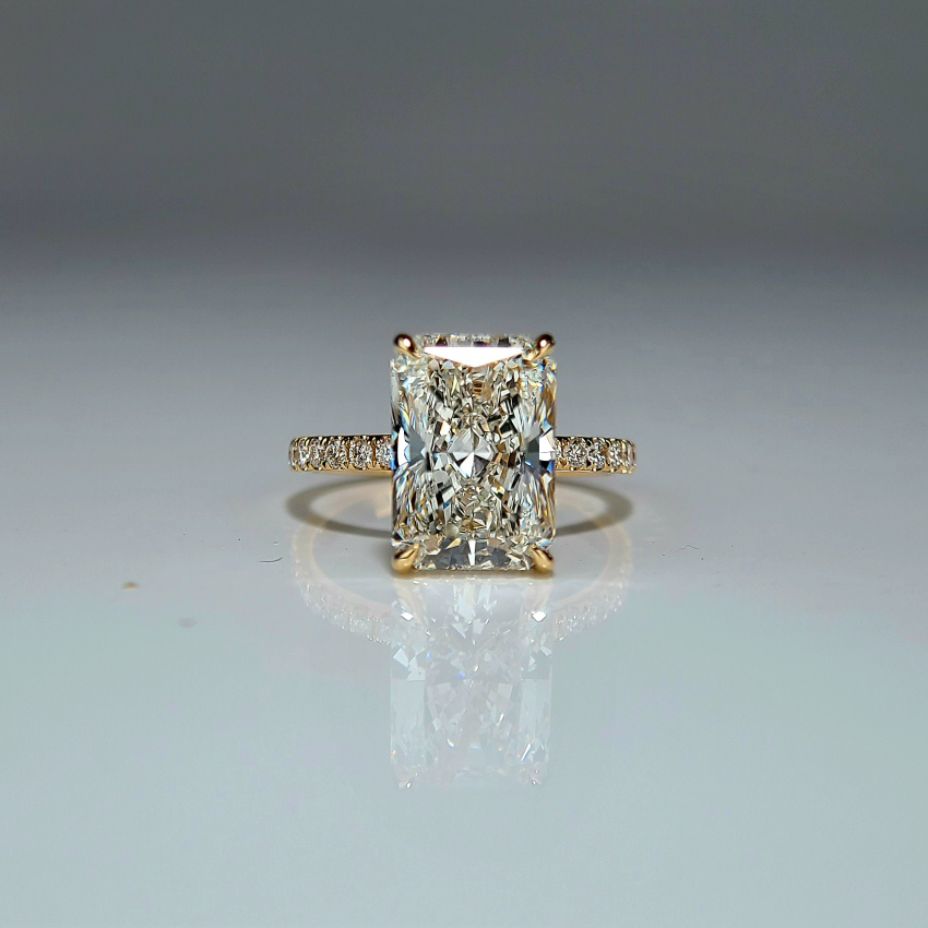 14K, 4.99CT, F VS1, Lab Radiant Cut, Lab Grown Created Diamond Engagement Ring, IGI Certified, Side Peved, Hidden Halo, Lab Engagement Ring  (ST 0025)