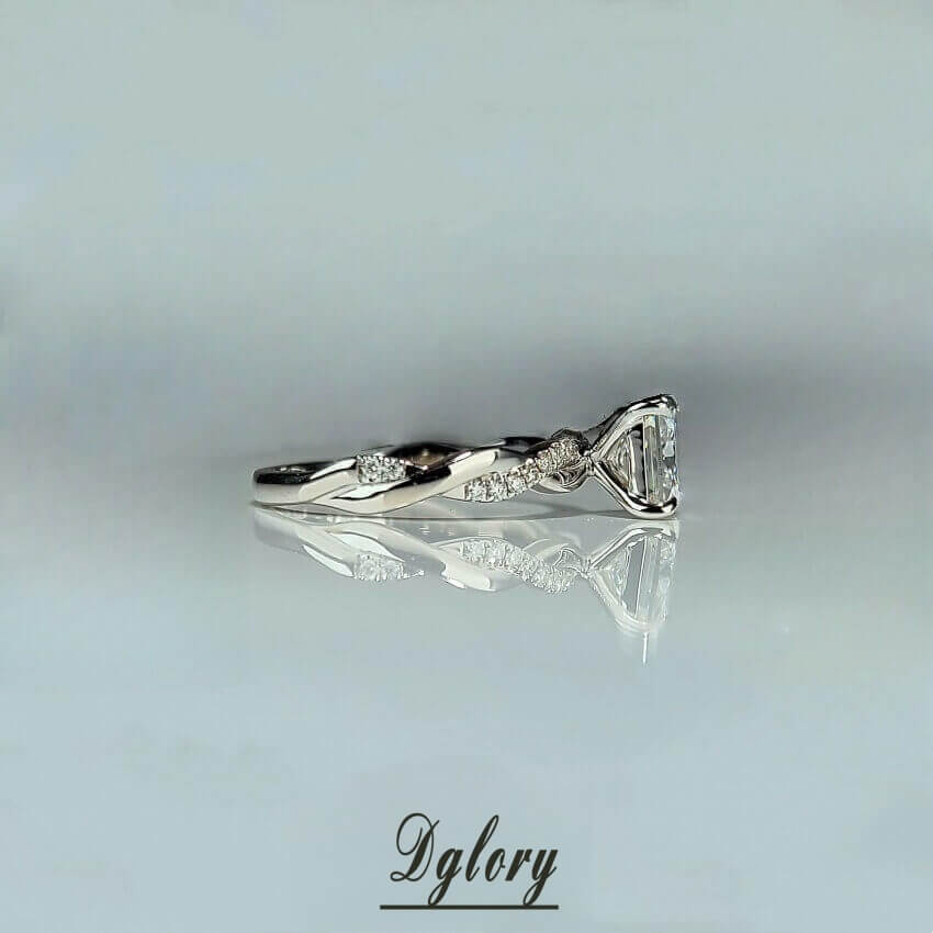 1CT, D VVS1, Moissanite 6.5mm Princess Cut,14K, Moissanite Diamond Engagement Ring, GRA Certified, Twiste Band Paved, Side Stone Moissanite