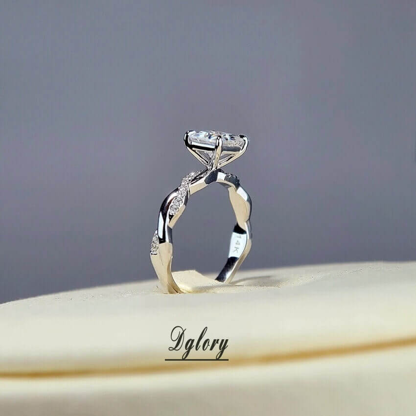 1CT, D VVS1, Moissanite 6.5mm Princess Cut,14K, Moissanite Diamond Engagement Ring, GRA Certified, Twiste Band Paved, Side Stone Moissanite