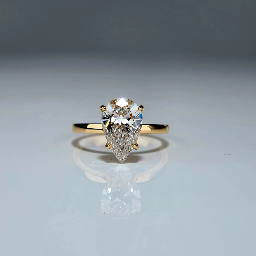 2CT, E VS1, Lab Pear Cut, 14K, Lab Grown Created Diamond Engagement Ring, Water Drop Shape, IGI Certified,Lab Engagement Ring Plain Setting (ST 0021)