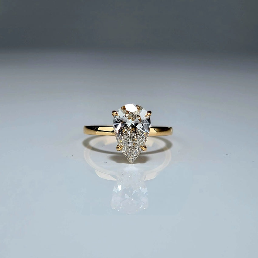 2CT, E VS1, Lab Pear Cut, 14K, Lab Grown Created Diamond Engagement Ring, Water Drop Shape, IGI Certified,Lab Engagement Ring Plain Setting (ST 0021)