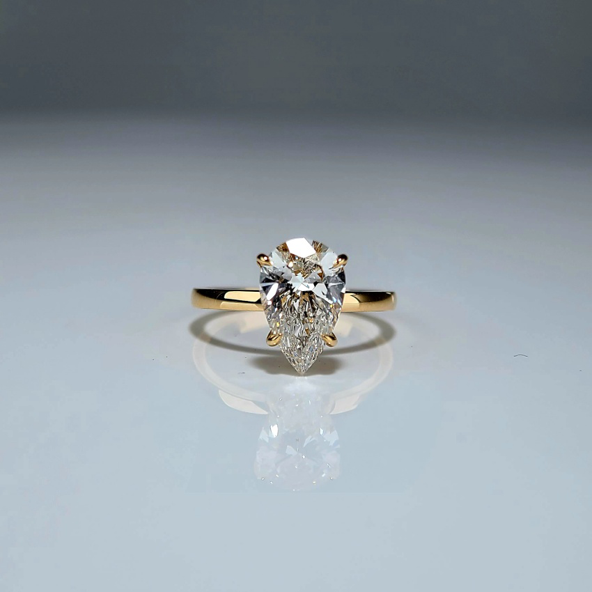 2CT, E VS1, Lab Pear Cut, 14K, Lab Grown Created Diamond Engagement Ring, Water Drop Shape, IGI Certified,Lab Engagement Ring Plain Setting (ST 0021)