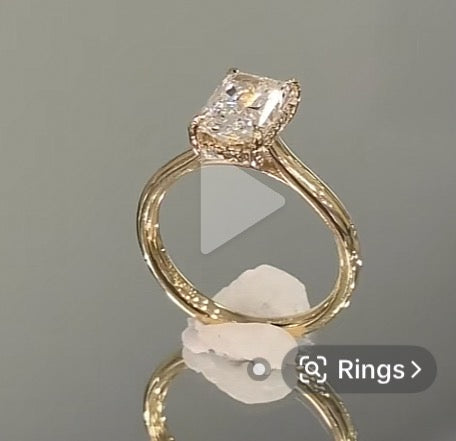 Pre Sale March TIKTOK LIVESTREAM Lab Grown Diamond Engagement Ring, 14K Yellow Gold,2 CT,D VVS1, Radiant Cut, IGI , Lab  diamond Cathedral setting hidden bridge Hidden Halo