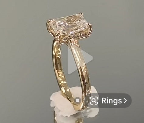 Pre Sale March TIKTOK LIVESTREAM Lab Grown Diamond Engagement Ring, 14K Yellow Gold,2 CT,D VVS1, Radiant Cut, IGI , Lab  diamond Cathedral setting hidden bridge Hidden Halo