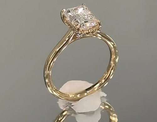 Pre Sale March TIKTOK LIVESTREAM Lab Grown Diamond Engagement Ring, 14K Yellow Gold,2 CT,D VVS1, Radiant Cut, IGI , Lab  diamond Cathedral setting hidden bridge Hidden Halo