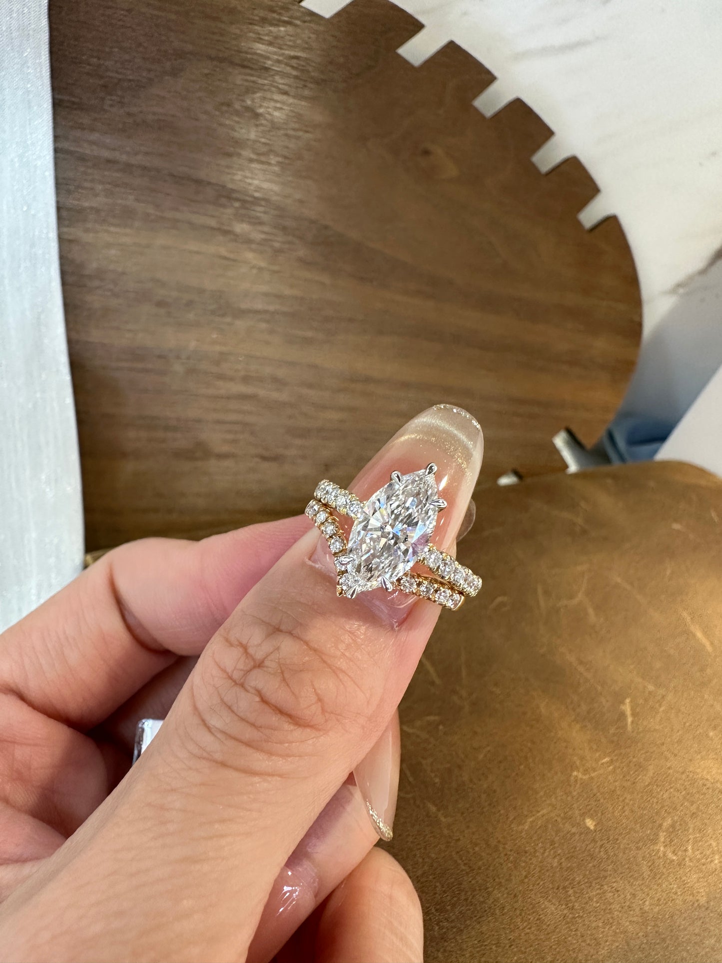 Te 50% Deposit Link for ring set two ring  TIKTOK LIVESTREAM 18K Gold  Lab Marquise Diamond Ring 3ct 0.285tcw  E VS IGI certificate