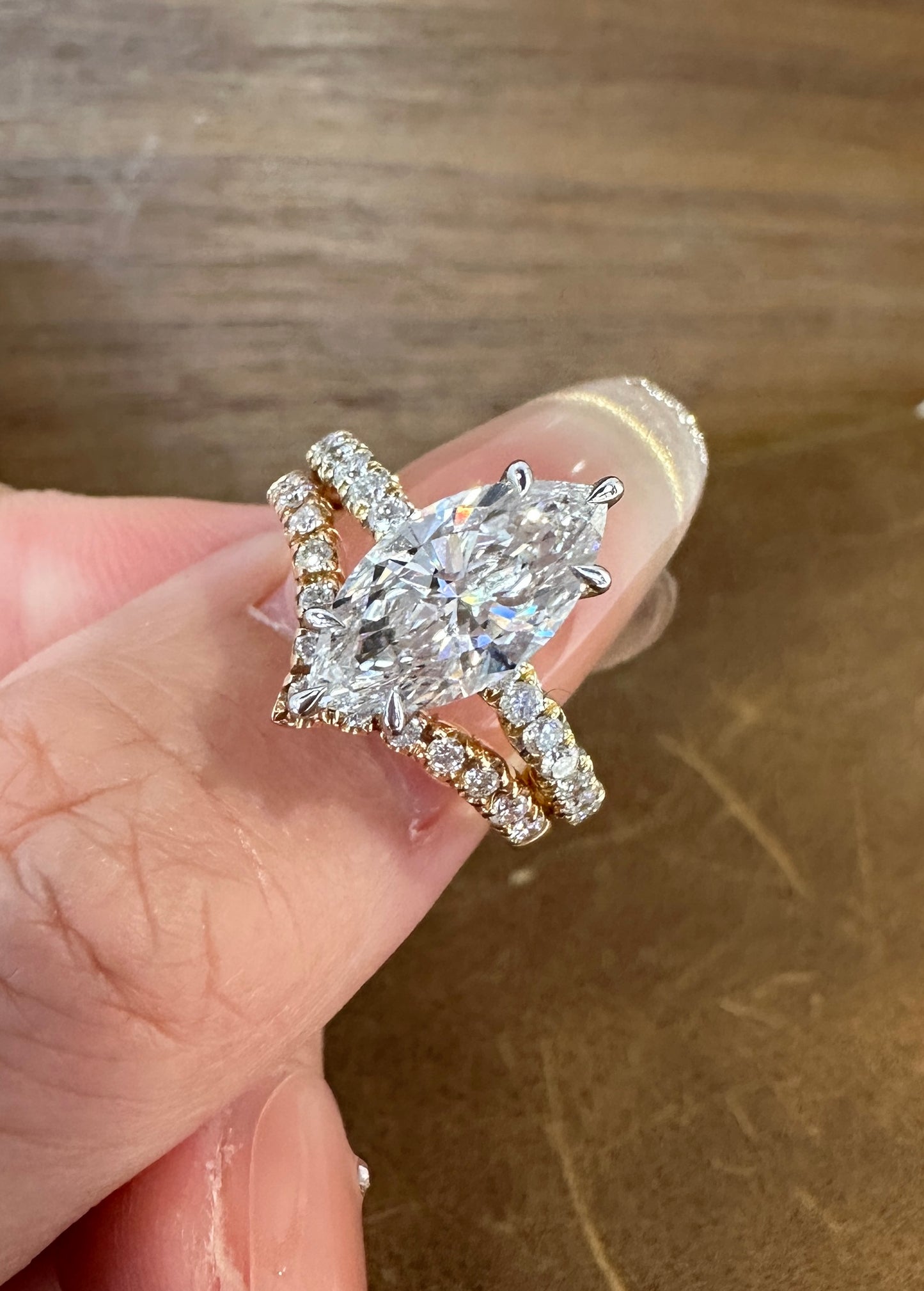 Te 50% Deposit Link for ring set two ring  TIKTOK LIVESTREAM 18K Gold  Lab Marquise Diamond Ring 3ct 0.285tcw  E VS IGI certificate