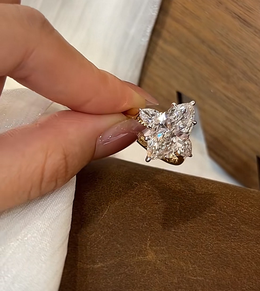 E link 3-1  2 rings Tiktok livestream 14K all Yellow Gold(not 2-tone ) 3ct without ruby  Marquise lab grown diamonds Ring E VS1 size 7+Ashoka change to oval  2.5ct E VS1 size 11