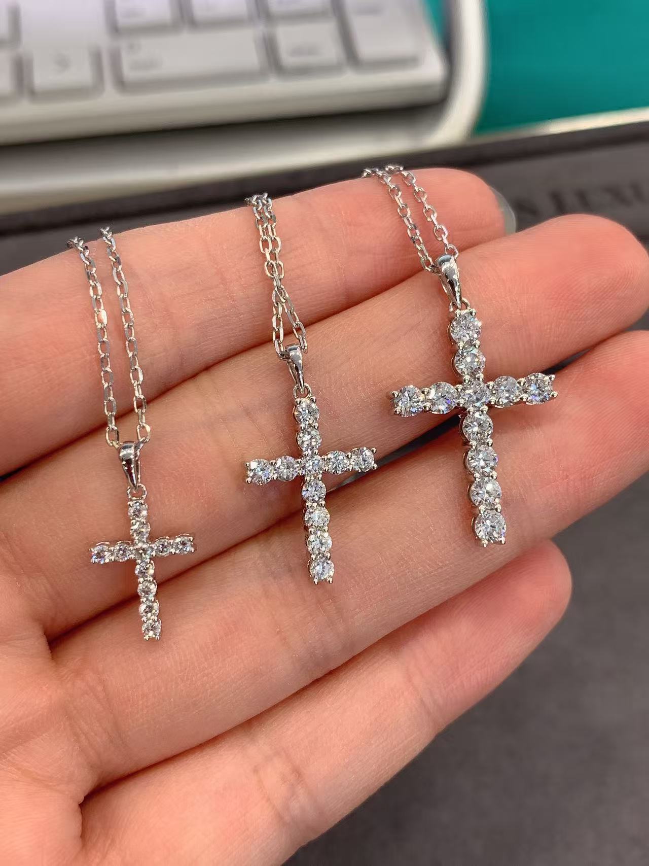 Cross Necklace bigger size Choker 9K Gold Lab Grown Diamond necklace Choker chain DEF VVS