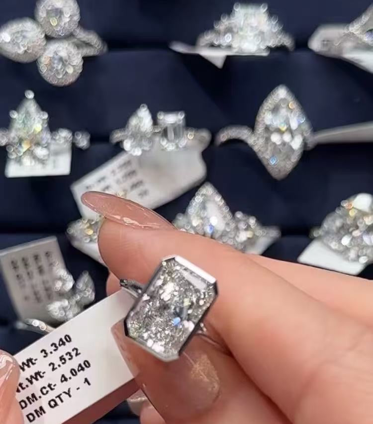 Em 4-1 link 25% DEPOSIT LINK TIKTOK LIVESTREAM 14k White gold  4ct Radiant cut F VS IGI certificate bezel setting size 8