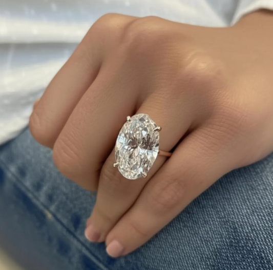 TIKTOK LIVESTREAM 20 CARATS Oval F color VS  Lab Grown Diamond Solitaire Ring: 18K Solid Gold Size 8