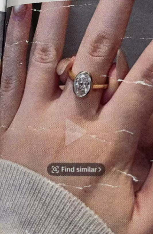 Je link TIKTOK LIVESTREAM 18K 2ct radiant cut E VS1 Yellow Gold bezel setting Lab oval Diamond Ring 7  size 7.25