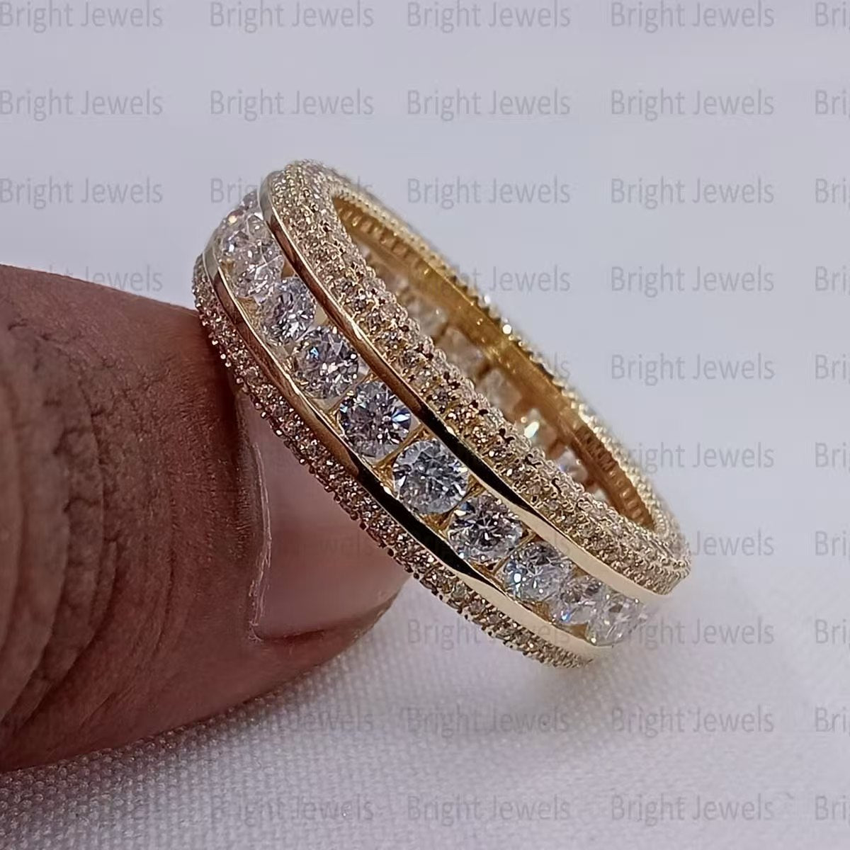 Ash link 3-2 TIKTOK LIVESTREAM 2 rings  solid 14K gold 10 CARATS Oval F VVS2 with 3pcs oval on both side total 6pcs each pc 0.3ct  Lab Grown Diamond size 7+ men band 14K gold size 9 (Copy)