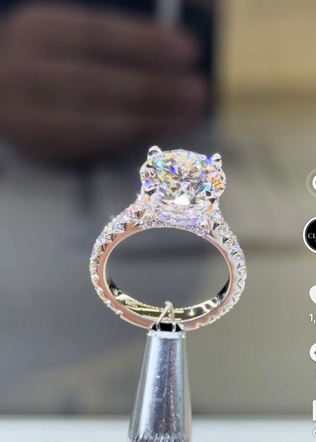 Deb 50% DEPOSIT TIKTOK LIVESTREAM solid 14K white gold 4.21ct Round Brilliant cut D VVS1ring D VVS2 picture design size 6.5