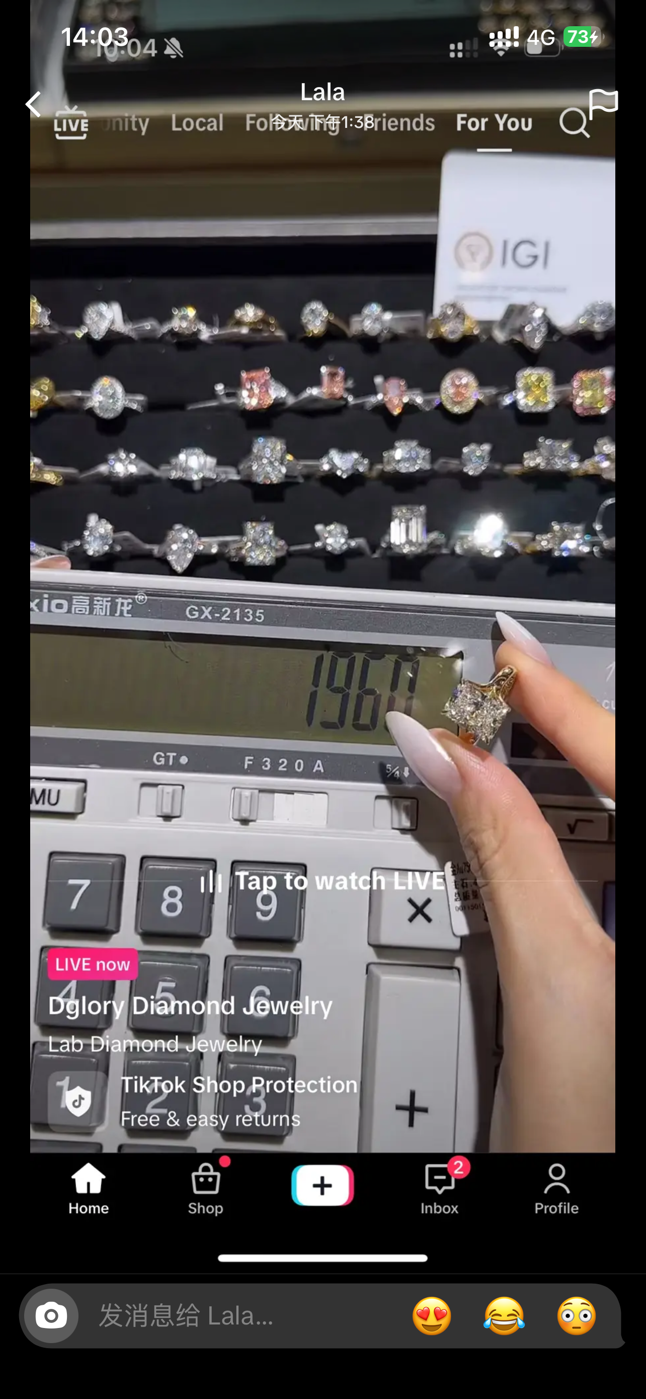 LALA 2-1 link TIKTOK LIVESTREAM 18K Yellow Gold, 4 CT, E VS1, side stone 0.136ct, weight 5.36, size 6.75-size7
