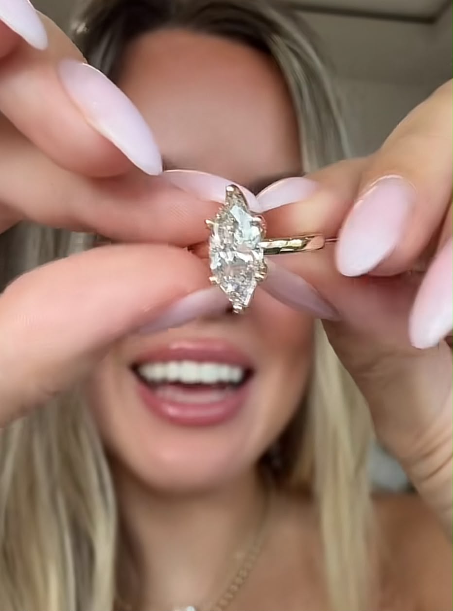 TES 2-2 link TIKTOK LIVESTREAM 2 products 14K yellow gold tulip setting 2.5ct maquise cut +a matching half eternity band ring set size 5.5 (Copy)