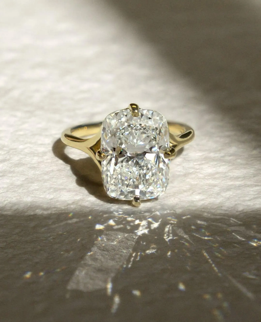 MIRA TIKTOK LIVESTREAM 14K yellow Gold hidden halo 3 CT,E VS1, elongated cushion Cut compass setting Lab Diamond Engagement Ring,IGI Certified,  size