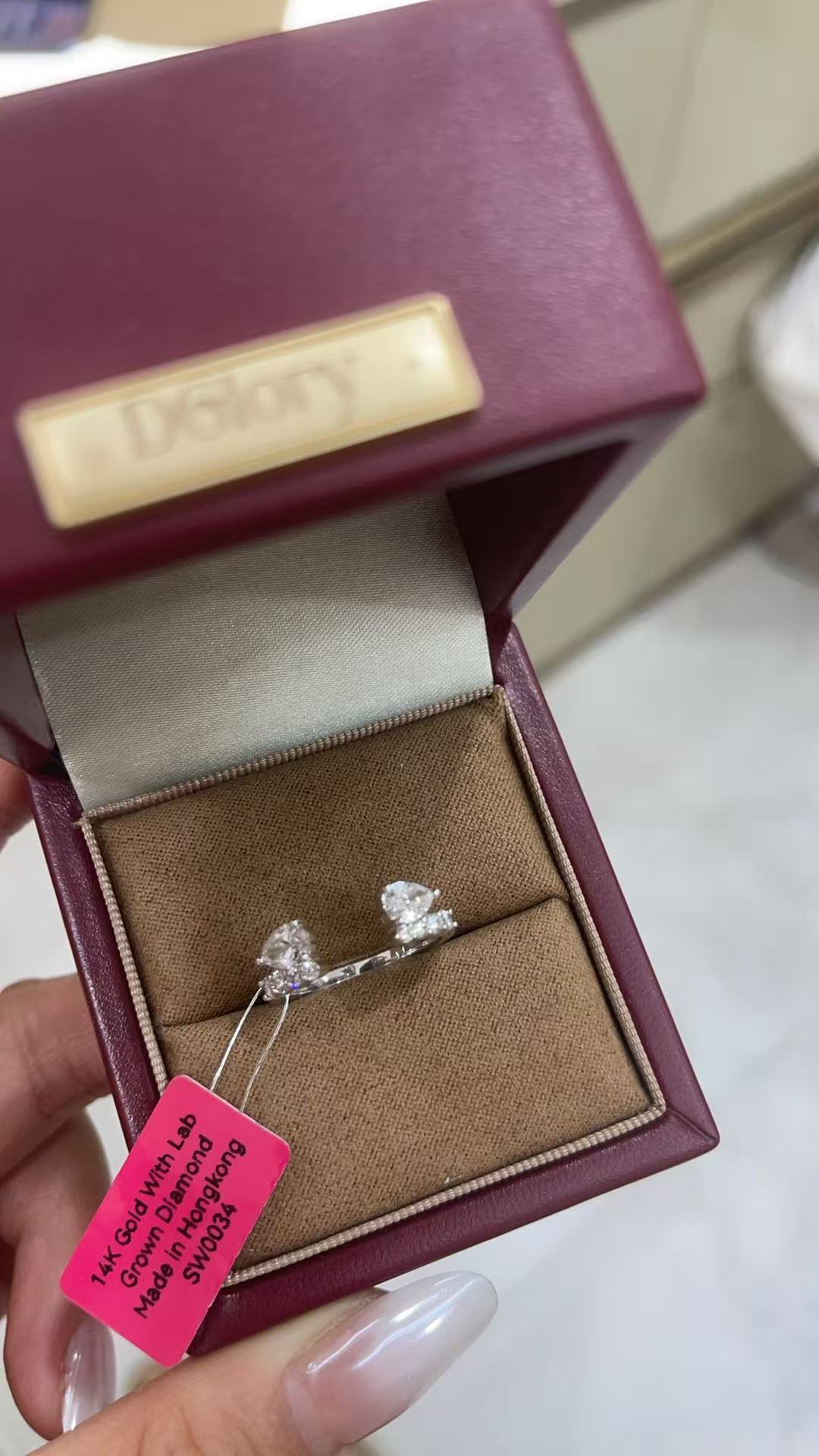 Kan Tiktok Livestream 14k yellow gold open  Band with pcs pears , Lab Grown Created Diamond size 7