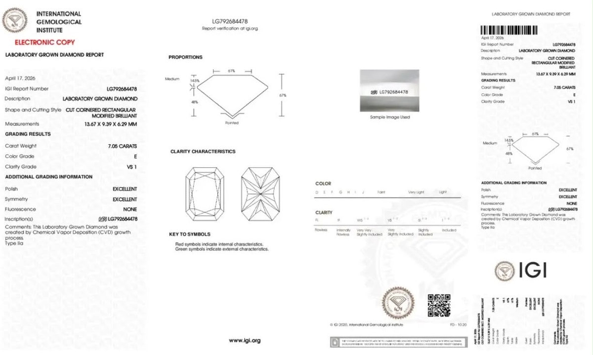 KEY 2-1 link 14K white gold 7ct Emerald cut E VS1 lab diamond with IGI Certificate thicken the bubble band ring size 7