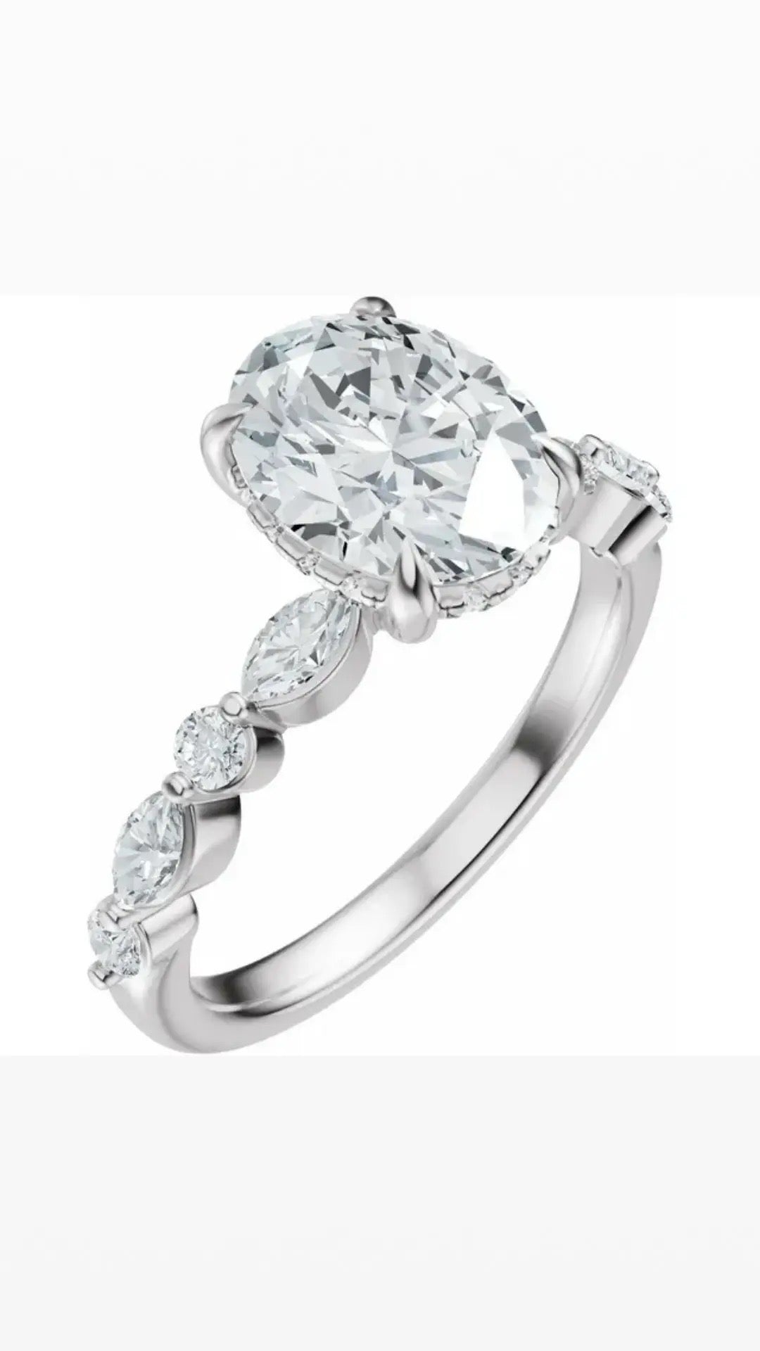 KAT 2-1 link Tiktok livestream 14K white gold  3.5ct oval cut  E VS1 lab grown diamonds with IGI Certifiate round and marquise rotated with a thinner matching band size 8.25