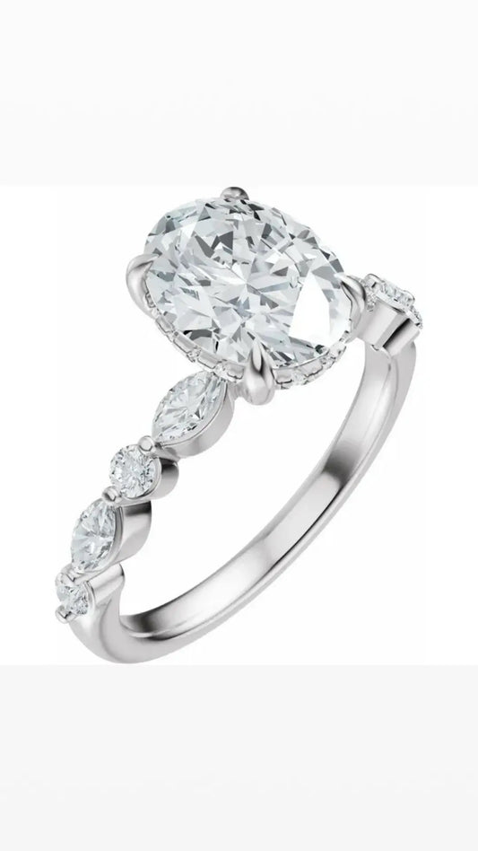 KAT 2-2 link Tiktok livestream 14K white gold  3.5ct oval cut  E VS1 lab grown diamonds with IGI Certifiate round and marquise rotated with a thinner matching band size 8.25