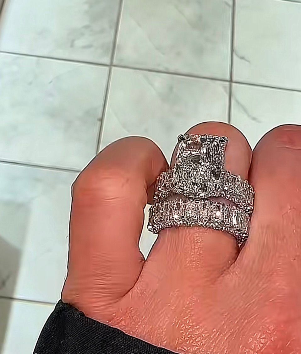 MED EM TIKTOK LIVESTREAM DEPOSIT LINK , ring sets+men band ring 14K solid white gold 6ct radiant D V1 With IGI certificate with matching band and men band ring size 7 &10