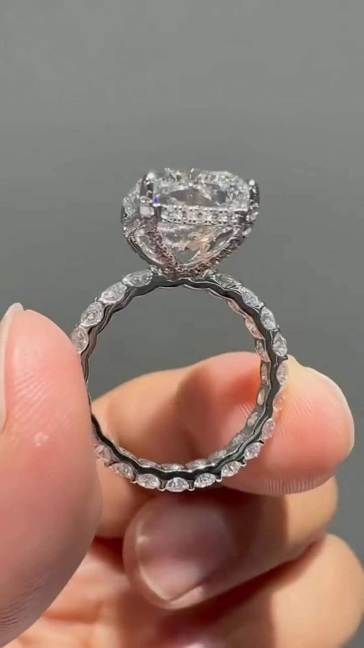 SUM TIKTOK LIVESTREAM deposit LINK , solid 14K white Gold hidden halo 10CT,E VVS2, Radiant Cut Lab Diamond ring IGI Certified with oval paved band D VVS, size 7/7.5