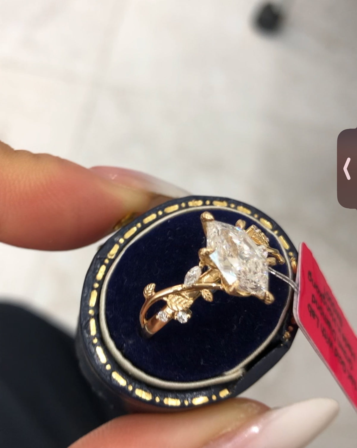 JAZ 14K yellow gold 1.5ct dutch marquise cut E VS1 lab diamond with IGI Certificate nature inspired ring size 10